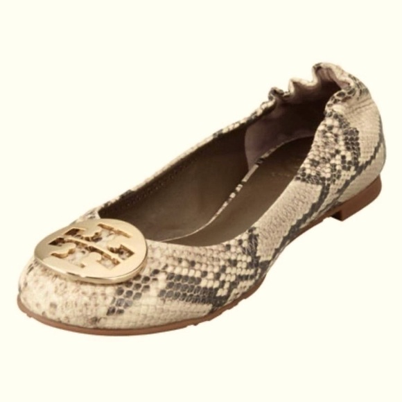Authentic TORY BURCH SNAKESKIN EMBOSSED BALLET FLATS Women’s Size 7.5 EUC - Picture 2 of 11